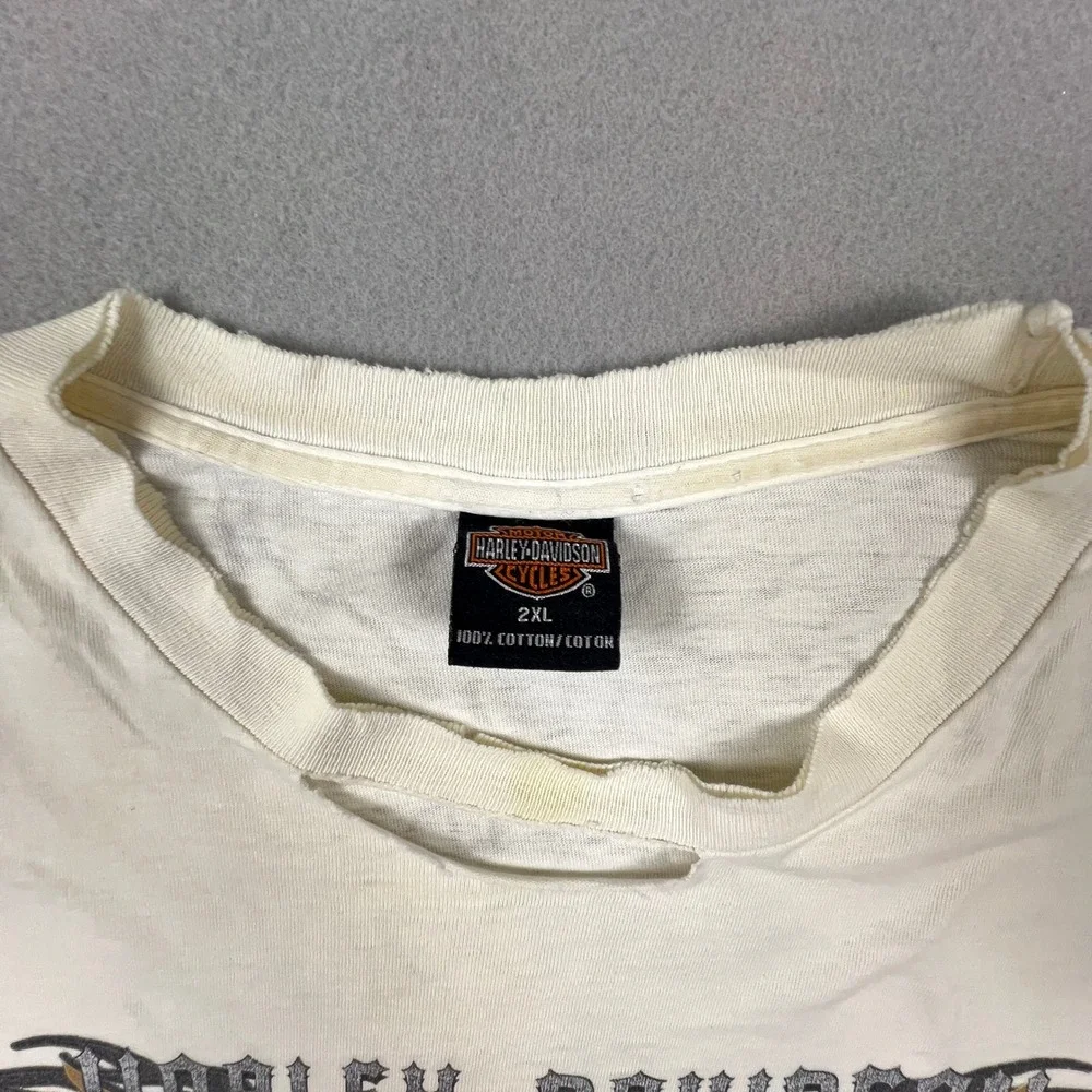 Harley Davidson T-Shirt Mens 2XL White Eagle Glendale CA Thrashed Biker Vintage